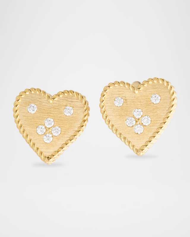 18K Yellow Gold Petit Venetian Princess Heart Diamond Earrings